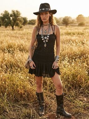 Free People Black Tiered Boho Mini Dress